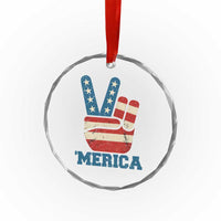 Vintage ‘Merica Peace Sign Crystal Glass Ornament Retro Patriotic 4th of July USA Flag - Wonder Print Shop