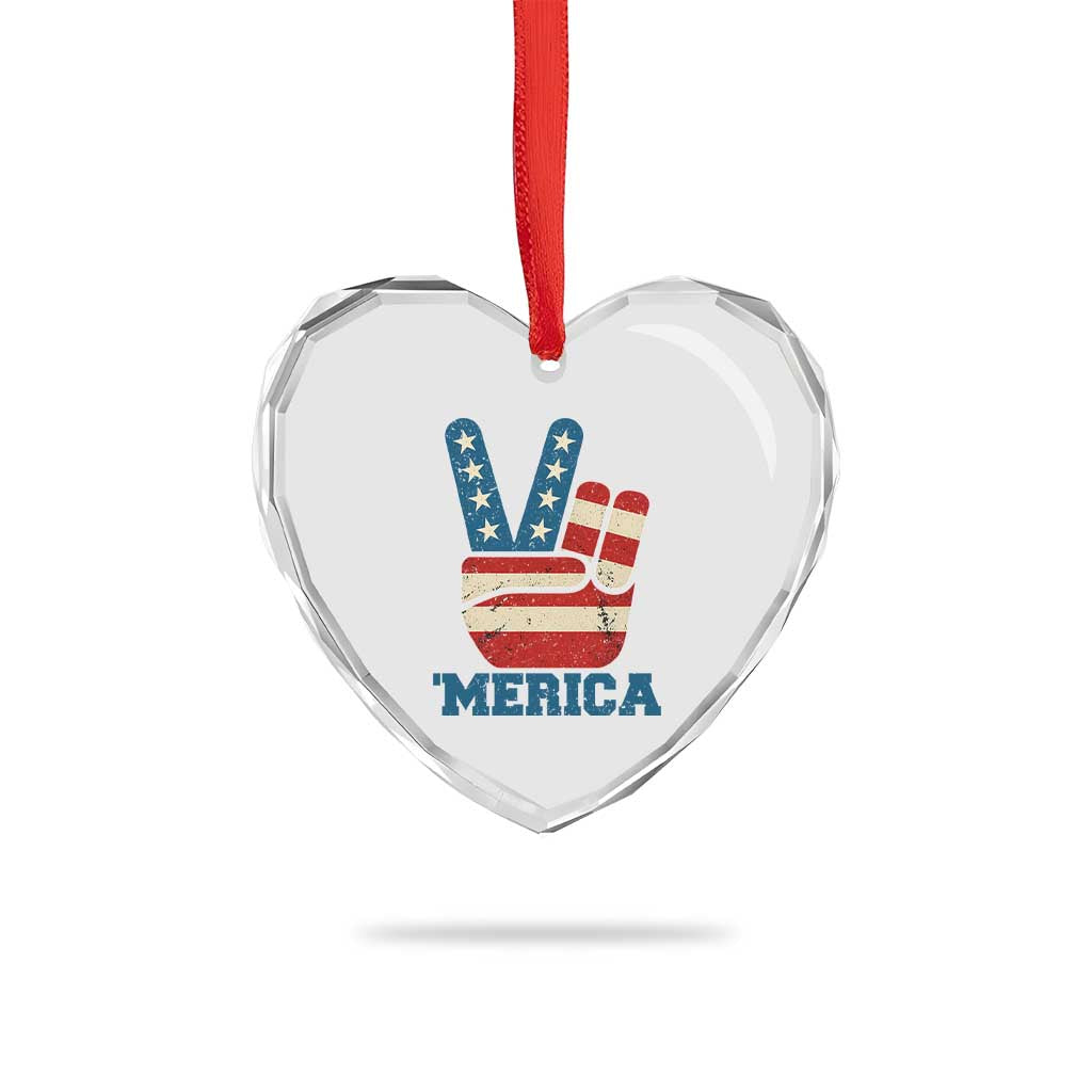 Vintage ‘Merica Peace Sign Heart Crystal Glass Ornament Retro Patriotic 4th of July USA Flag - Wonder Print Shop