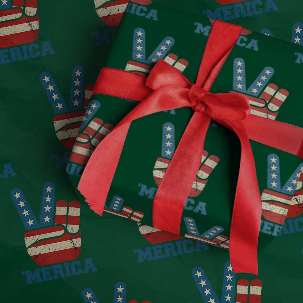 Vintage ‘Merica Peace Sign Wrapping Paper Roll Retro Patriotic 4th of July USA Flag - Wonder Print Shop