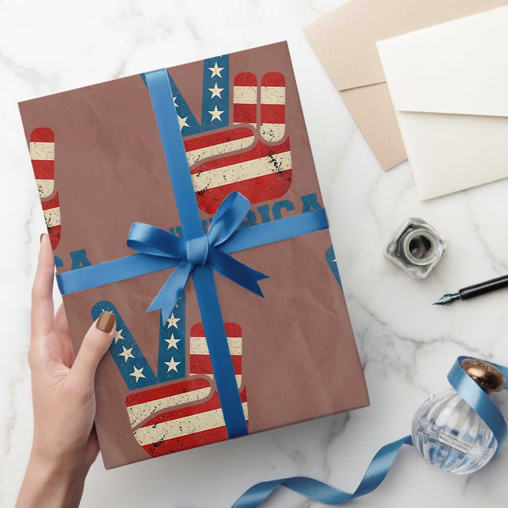 Vintage ‘Merica Peace Sign Wrapping Paper Roll Retro Patriotic 4th of July USA Flag - Wonder Print Shop