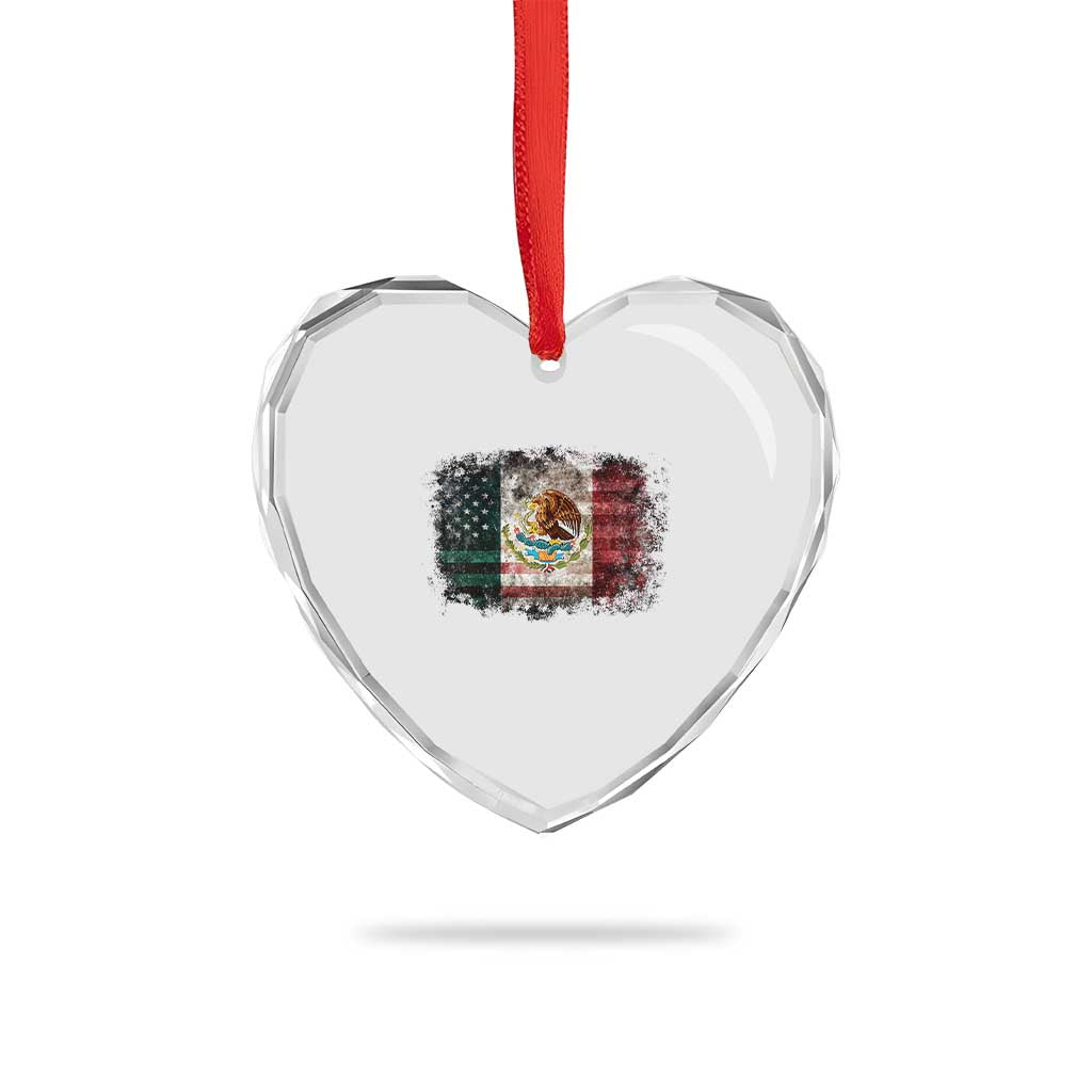 Vintage Mexican Flag Heart Crystal Glass Ornament Eagle Mexico Heritage Mexican Roots - Wonder Print Shop