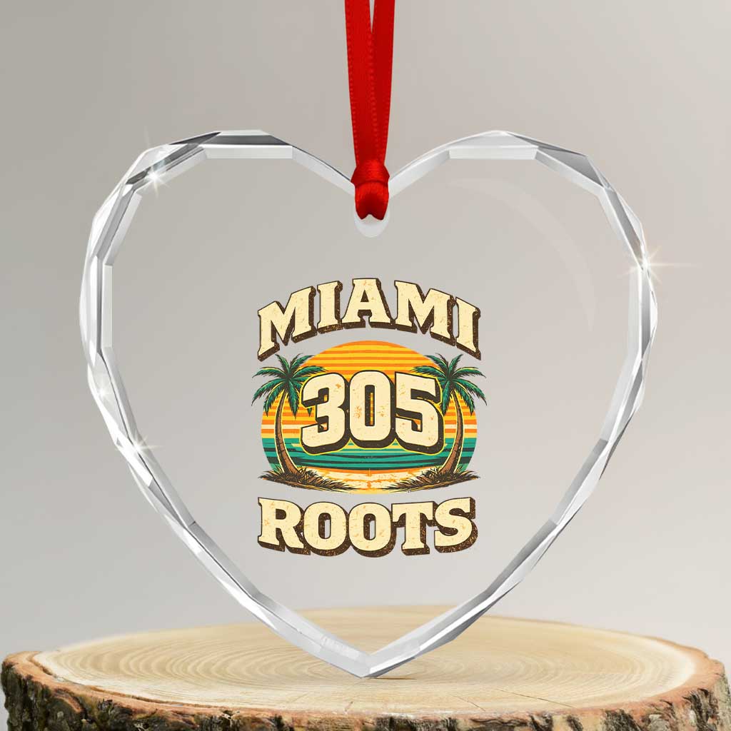 Vintage Miami 305 Roots Heart Crystal Glass Ornament Retro Sunset Palm Trees Florida Natives