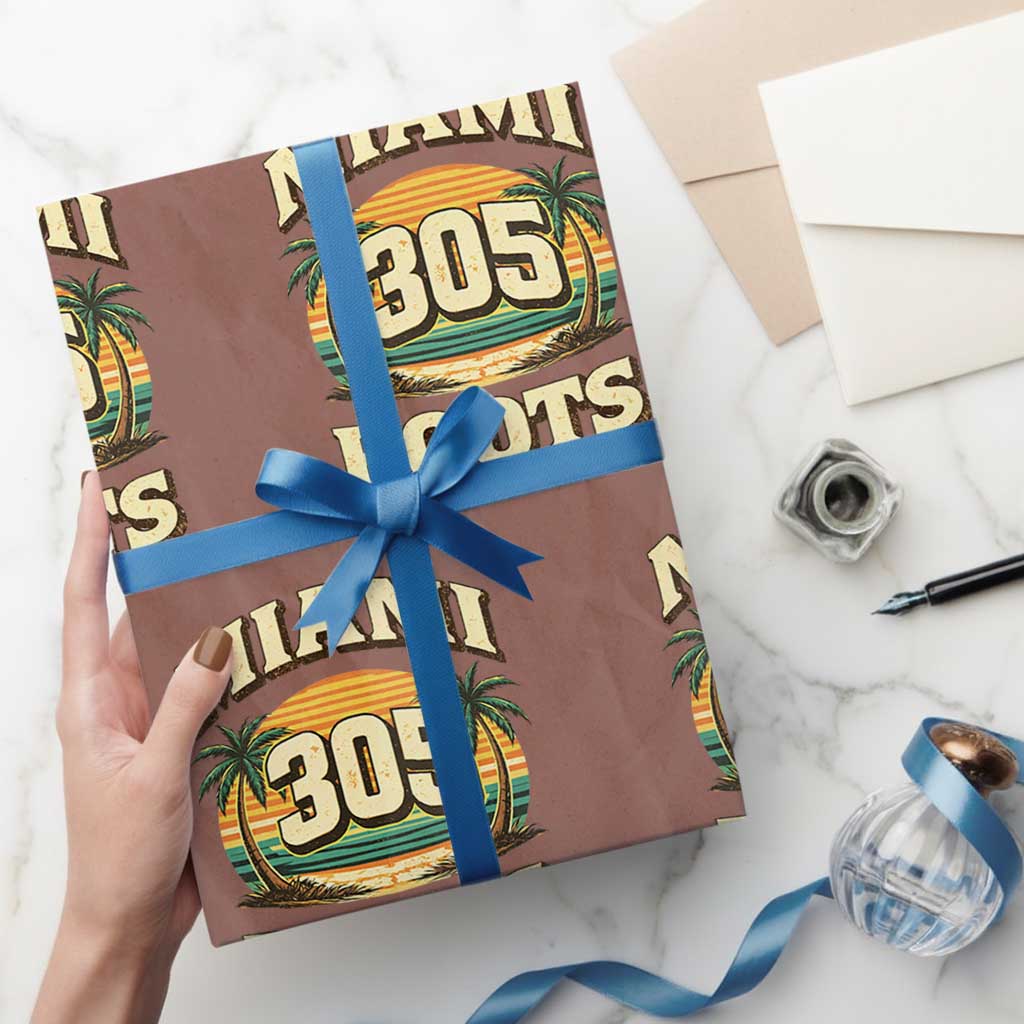 Vintage Miami 305 Roots Wrapping Paper Roll Retro Sunset Palm Trees Florida Natives