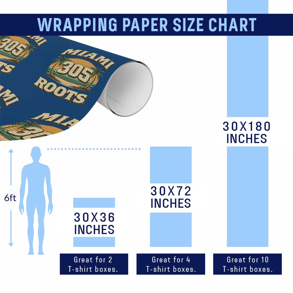 Vintage Miami 305 Roots Wrapping Paper Roll Retro Sunset Palm Trees Florida Natives