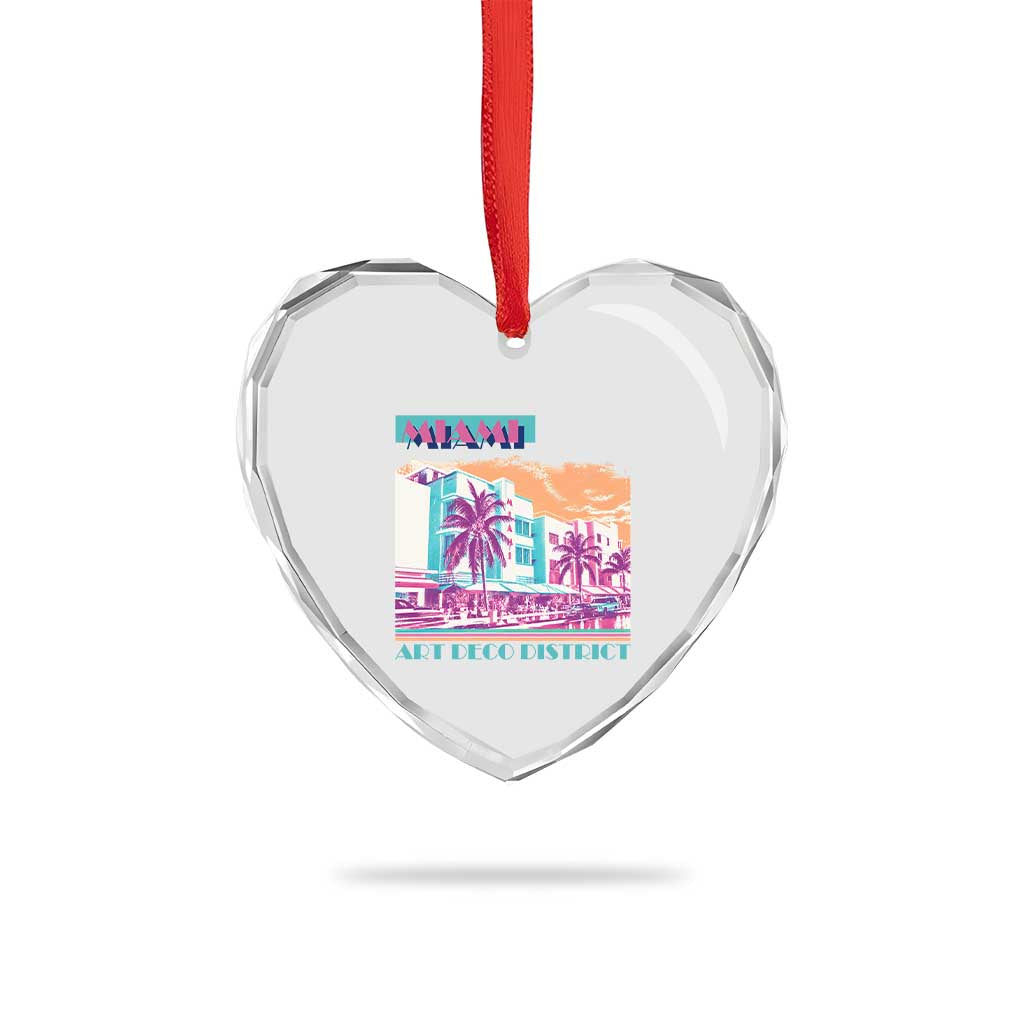 Vintage Miami Florida Art Deco Heart Crystal Glass Ornament Miami City Pride Graphic
