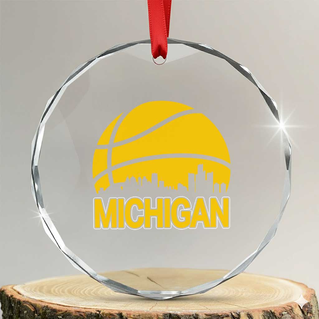 Vintage Michigan Skyline Crystal Glass Ornament Basketball Lover Gift