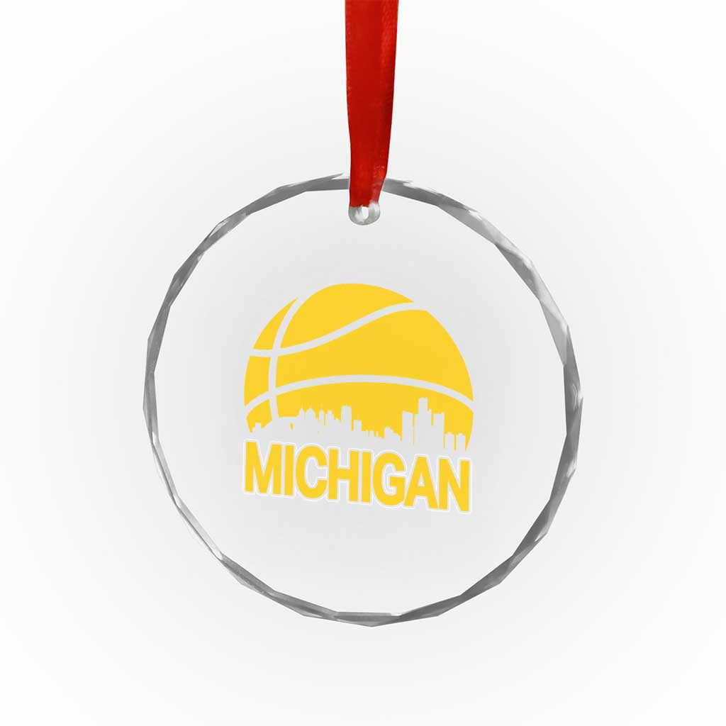 Vintage Michigan Skyline Crystal Glass Ornament Basketball Lover Gift