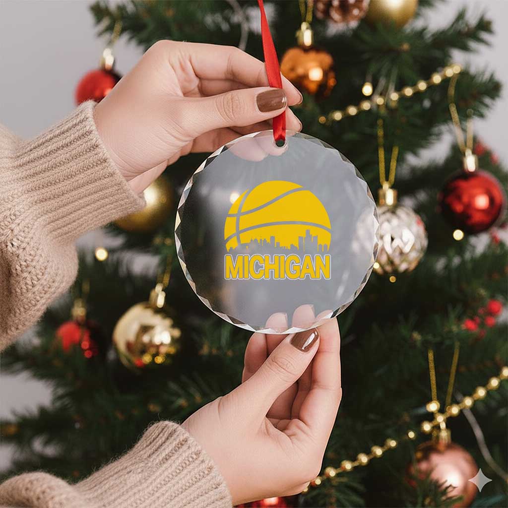 Vintage Michigan Skyline Crystal Glass Ornament Basketball Lover Gift