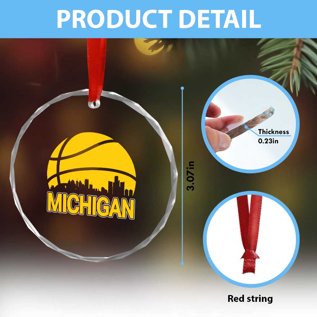 Vintage Michigan Skyline Crystal Glass Ornament Basketball Lover Gift