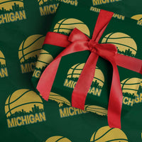 Vintage Michigan Skyline Wrapping Paper Roll Basketball Lover Gift