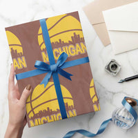 Vintage Michigan Skyline Wrapping Paper Roll Basketball Lover Gift