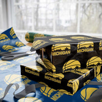 Vintage Michigan Skyline Wrapping Paper Roll Basketball Lover Gift