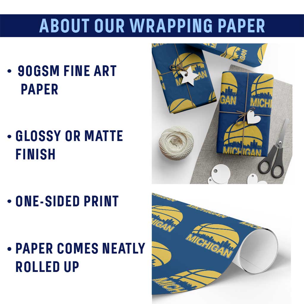 Vintage Michigan Skyline Wrapping Paper Roll Basketball Lover Gift