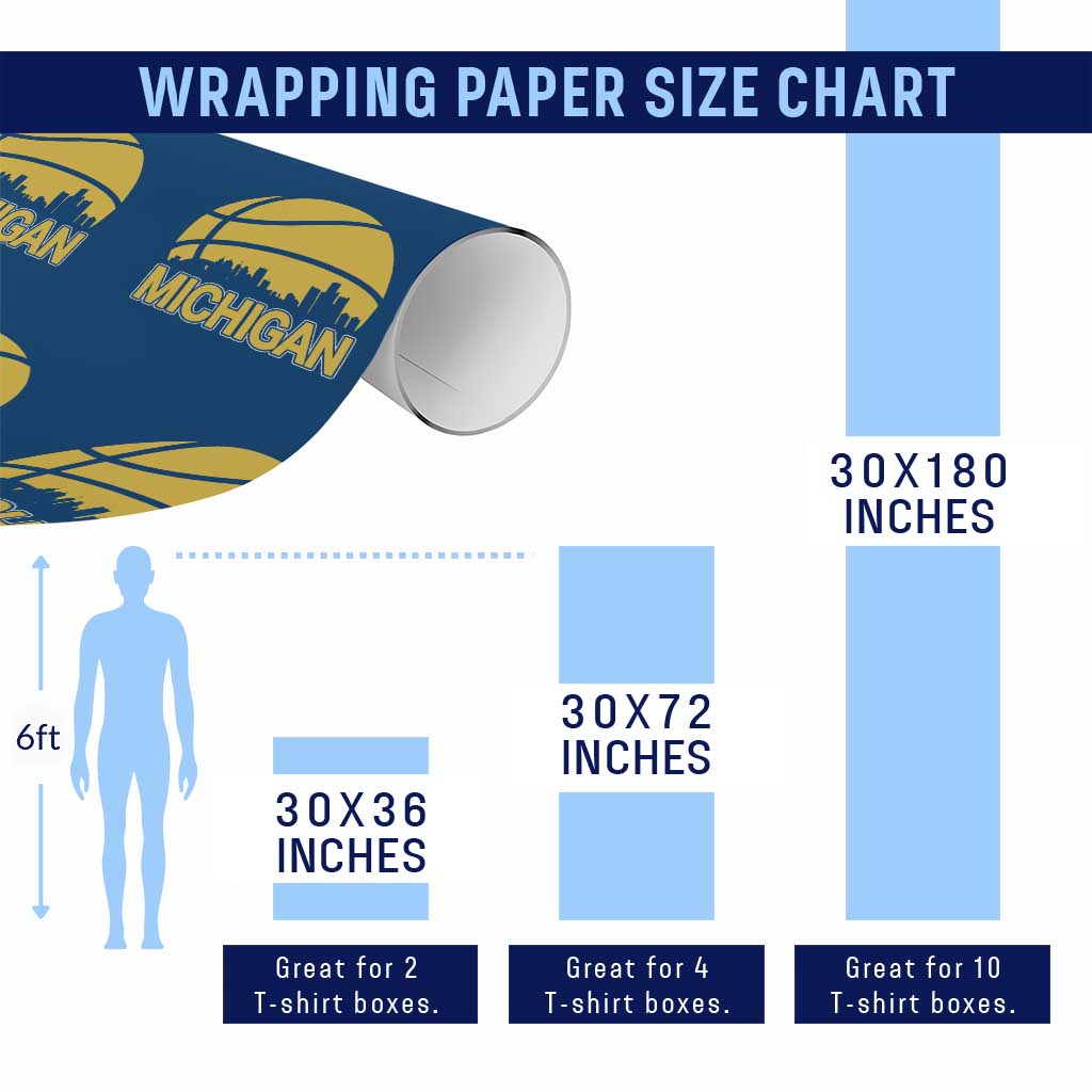 Vintage Michigan Skyline Wrapping Paper Roll Basketball Lover Gift