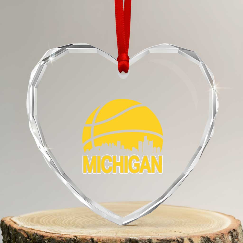 Vintage Michigan Skyline Heart Crystal Glass Ornament Basketball Lover Gift
