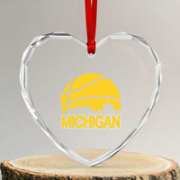 Vintage Michigan Skyline Heart Crystal Glass Ornament Basketball Lover Gift