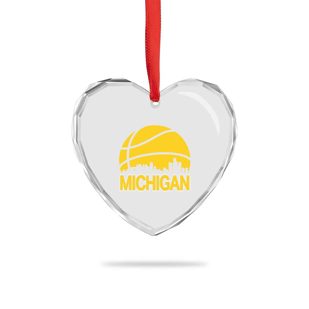 Vintage Michigan Skyline Heart Crystal Glass Ornament Basketball Lover Gift