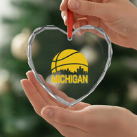Vintage Michigan Skyline Heart Crystal Glass Ornament Basketball Lover Gift