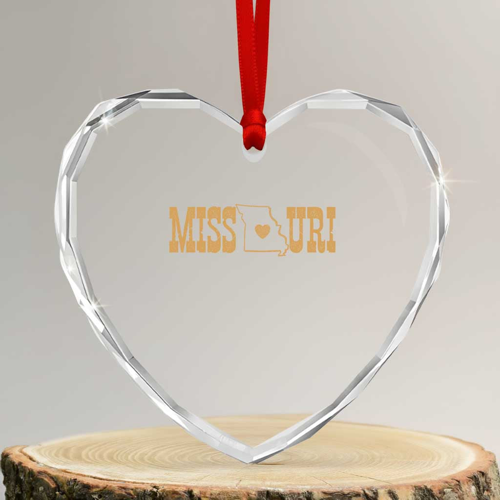 Vintage Missouri State Map Heart Crystal Glass Ornament Midwest Pride Gift