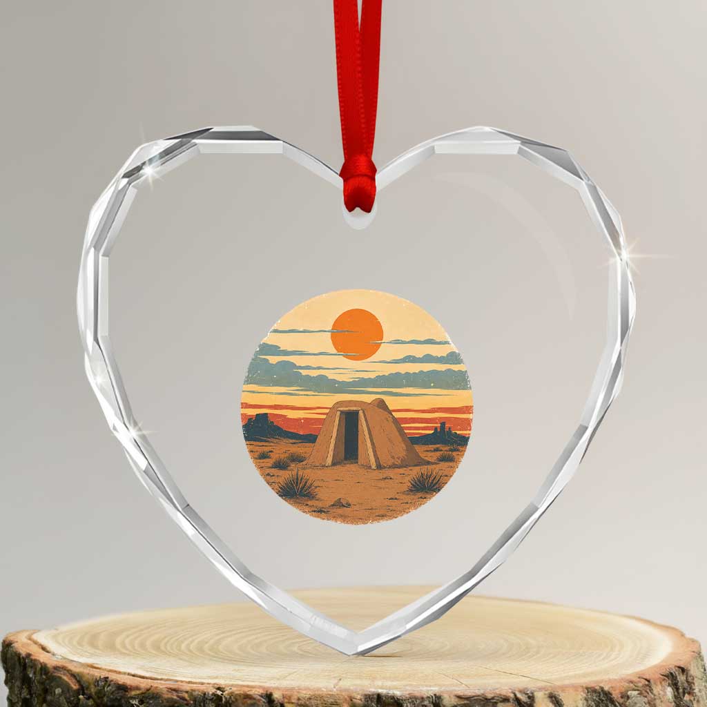 Vintage Monument Valley Landscape Heart Crystal Glass Ornament Desert Hogan Home Art