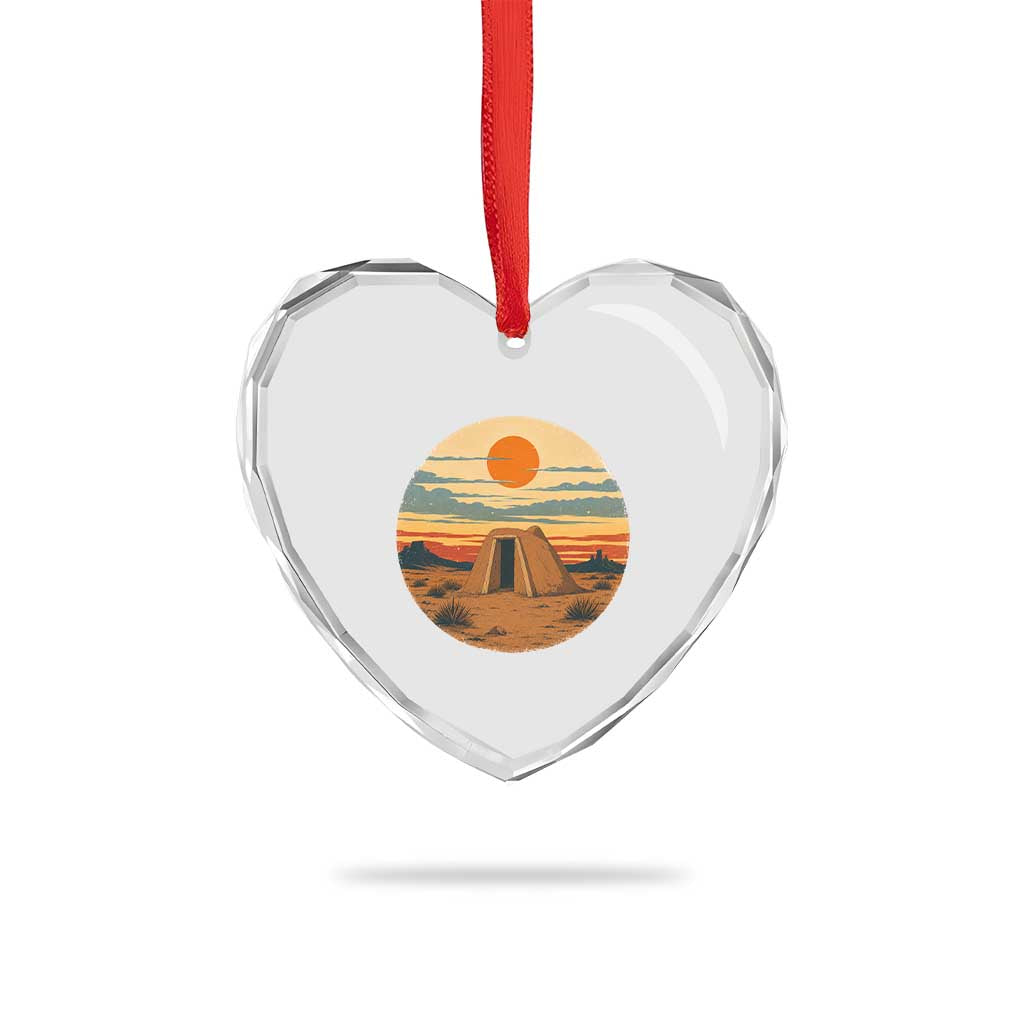 Vintage Monument Valley Landscape Heart Crystal Glass Ornament Desert Hogan Home Art