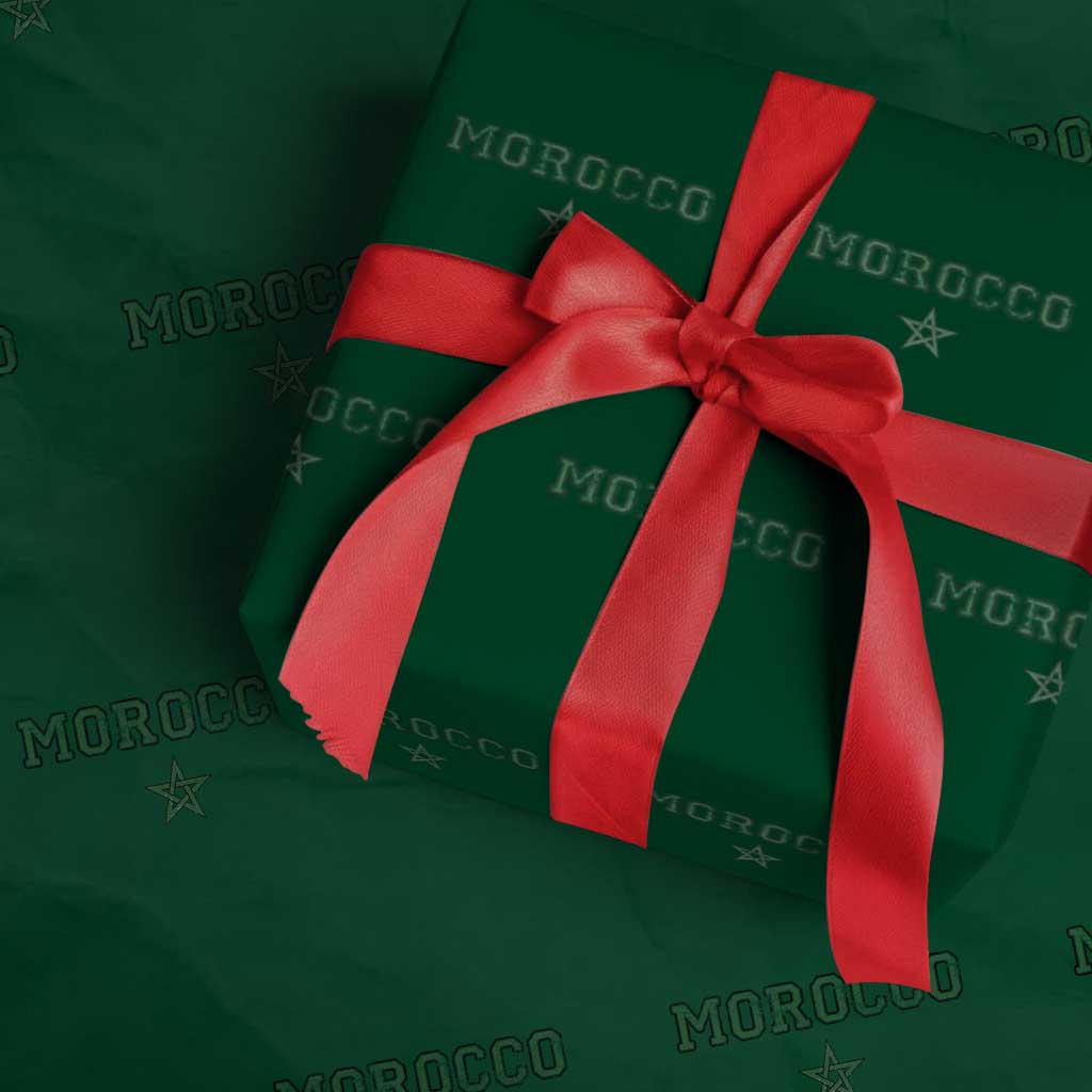 Vintage Morocco Wrapping Paper Roll Green Star Distressed Patriotic Heritage Pride Gift for Moroccan