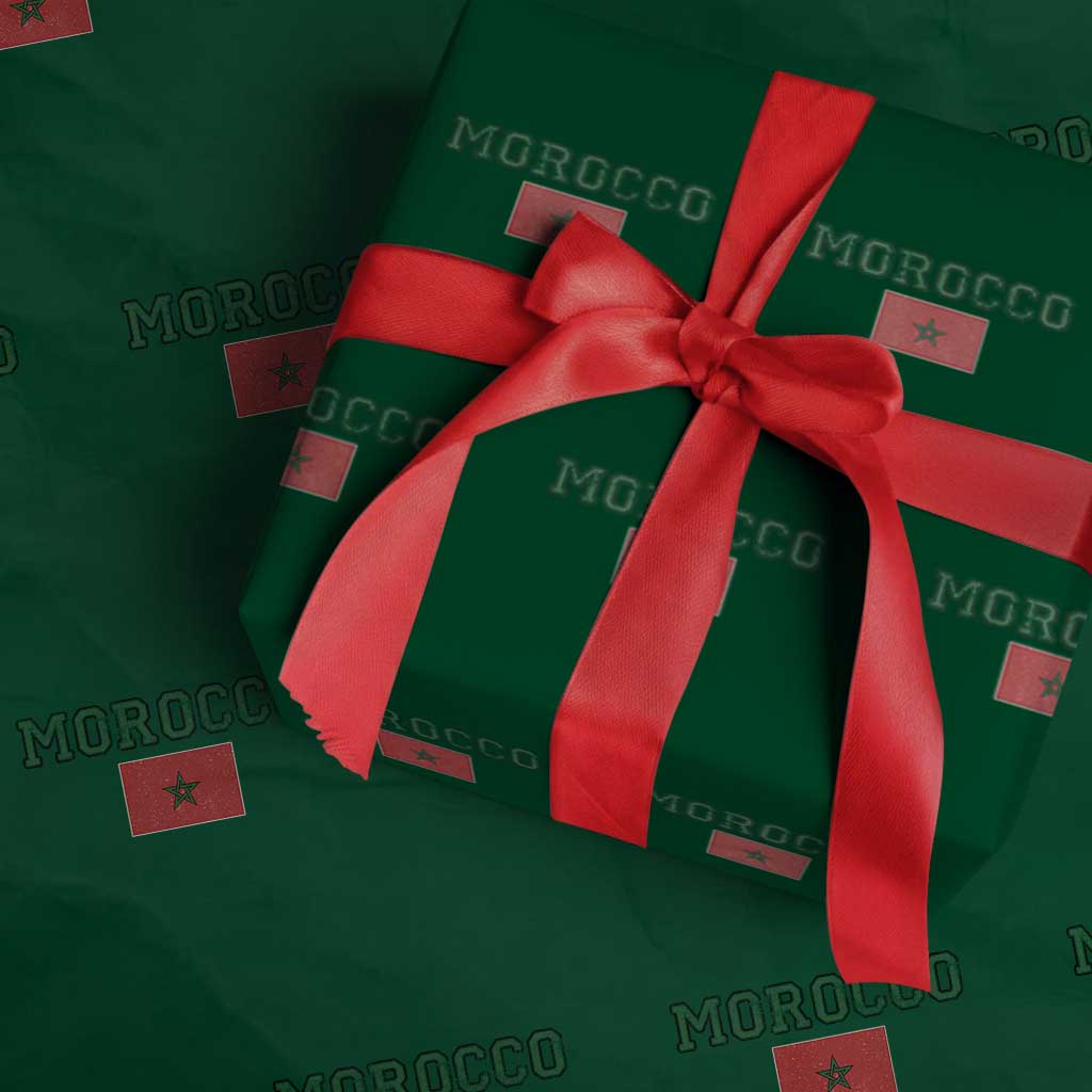 Vintage Morocco Flag Wrapping Paper Roll Distressed Graphic Heritage Pride Gift for Moroccan