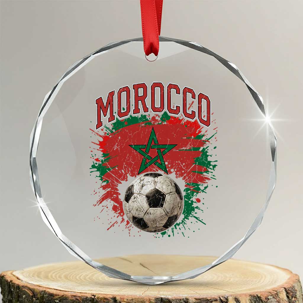 Vintage Morocco Flag Soccer Splatter Graphic Crystal Glass Ornament Patriotic Moroccan Football Fans National Pride Sports