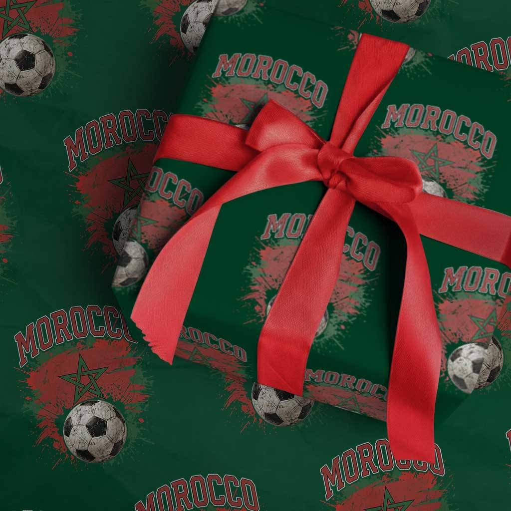 Vintage Morocco Flag Soccer Splatter Graphic Wrapping Paper Roll Patriotic Moroccan Football Fans National Pride Sports
