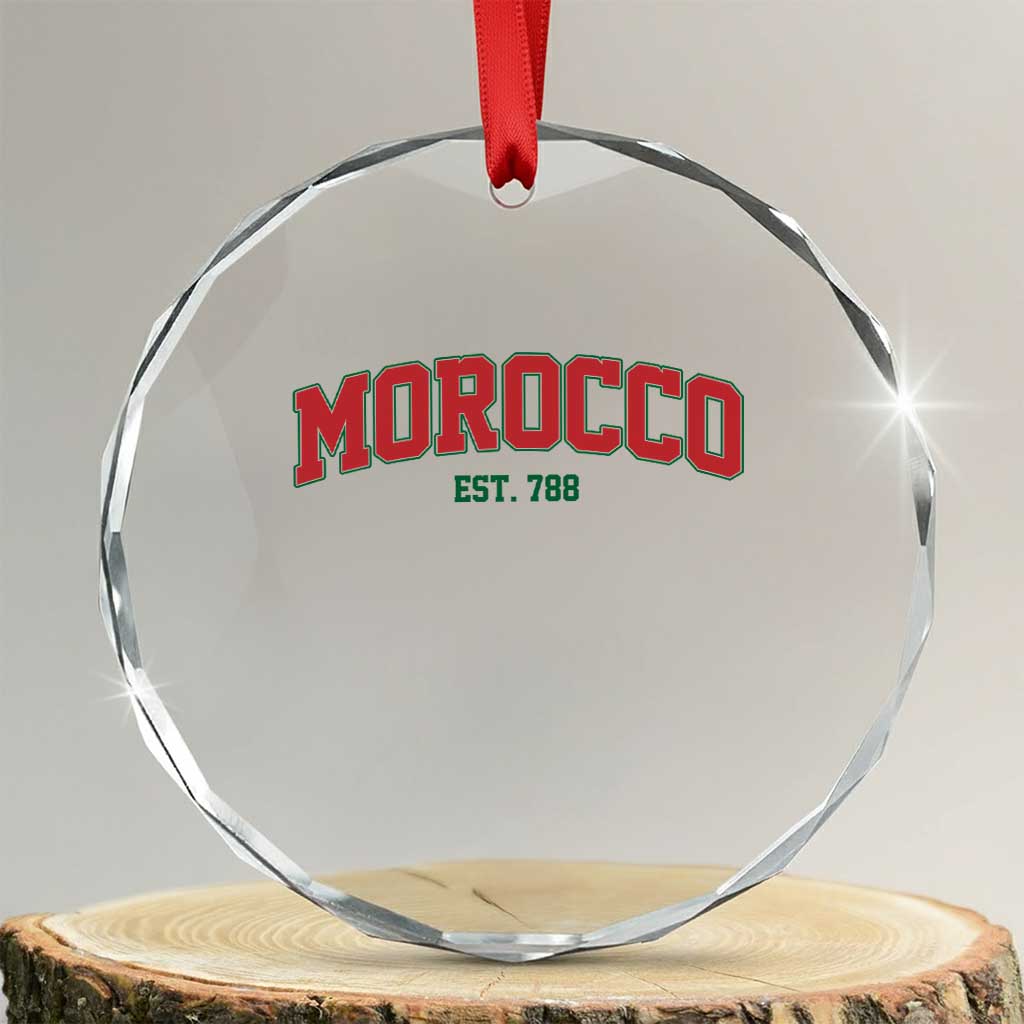 Vintage Morocco Varsity Collegiate Style Crystal Glass Ornament Established 788 Moroccan History