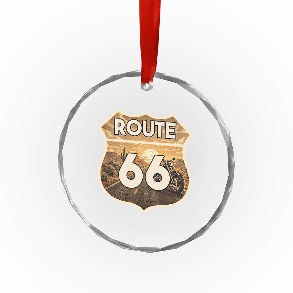 Vintage Motorcycle Road Trip Route Highway 66 Crystal Glass Ornament Open Road Adventure