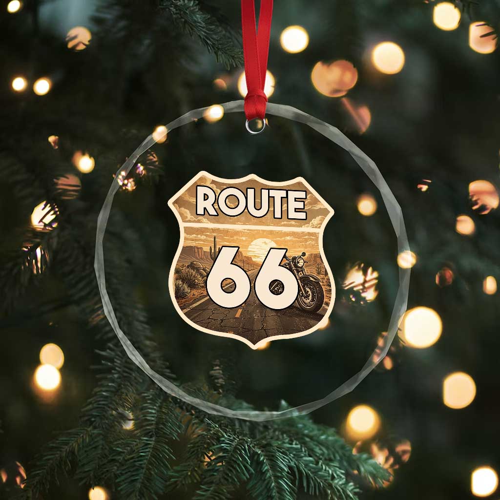 Vintage Motorcycle Road Trip Route Highway 66 Crystal Glass Ornament Open Road Adventure