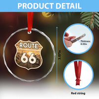 Vintage Motorcycle Road Trip Route Highway 66 Crystal Glass Ornament Open Road Adventure