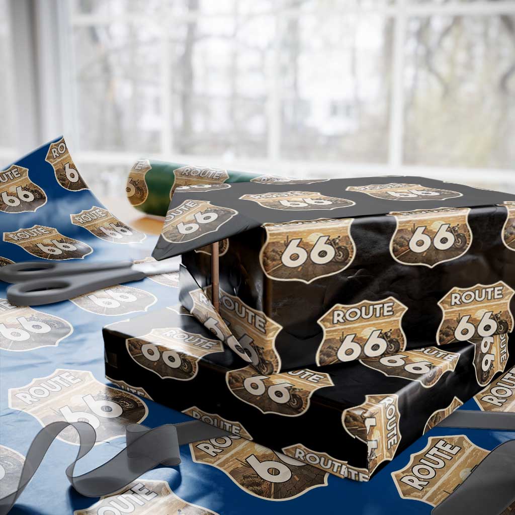 Vintage Motorcycle Road Trip Route Highway 66 Wrapping Paper Roll Open Road Adventure