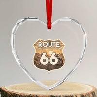 Vintage Motorcycle Road Trip Route Highway 66 Heart Crystal Glass Ornament Open Road Adventure