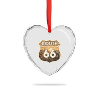 Vintage Motorcycle Road Trip Route Highway 66 Heart Crystal Glass Ornament Open Road Adventure
