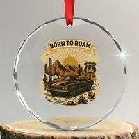 Vintage Muscle Car Route Highway 66 Crystal Glass Ornament Born To Roam Road Trip