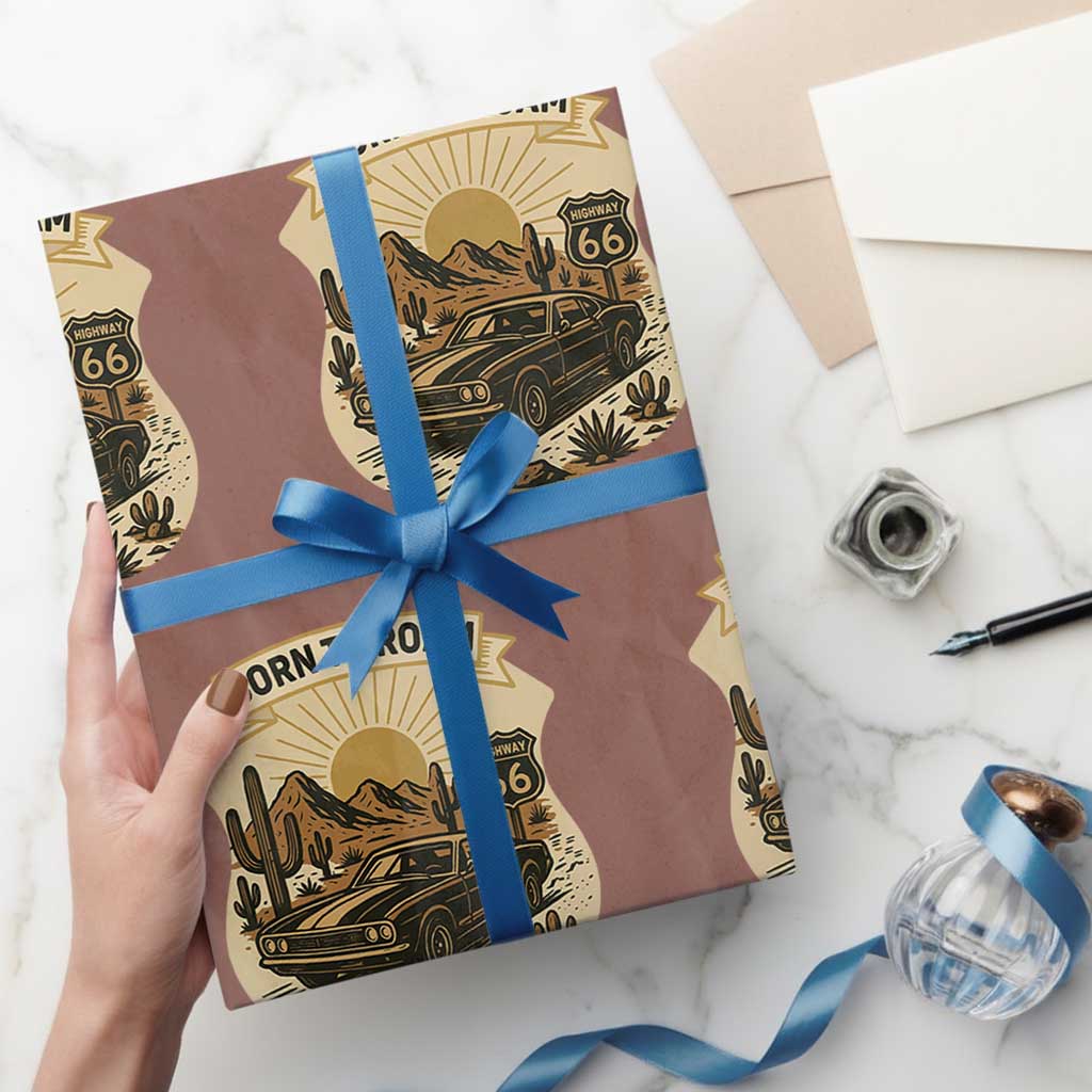 Vintage Muscle Car Route Highway 66 Wrapping Paper Roll Born To Roam Road Trip