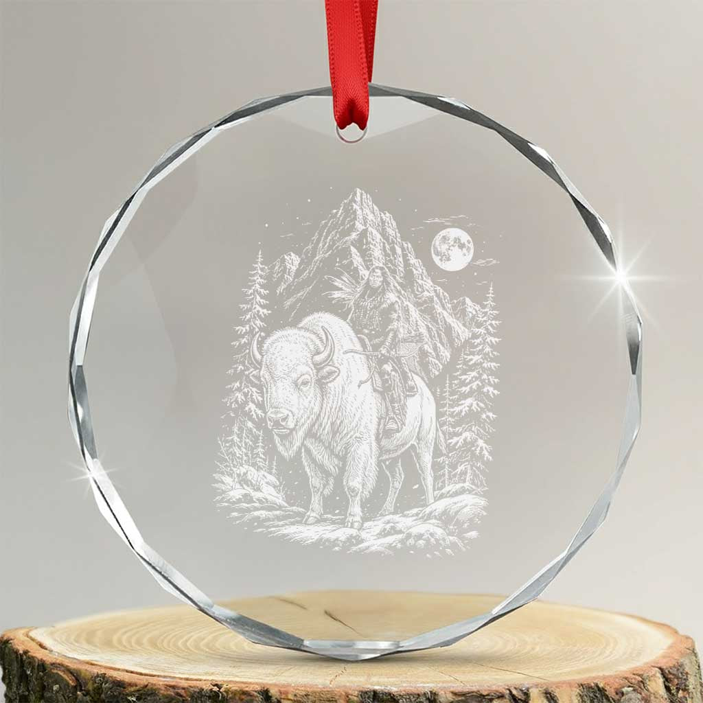 Vintage Native American Bison Rider Crystal Glass Ornament Indigenous Warrior Graphic