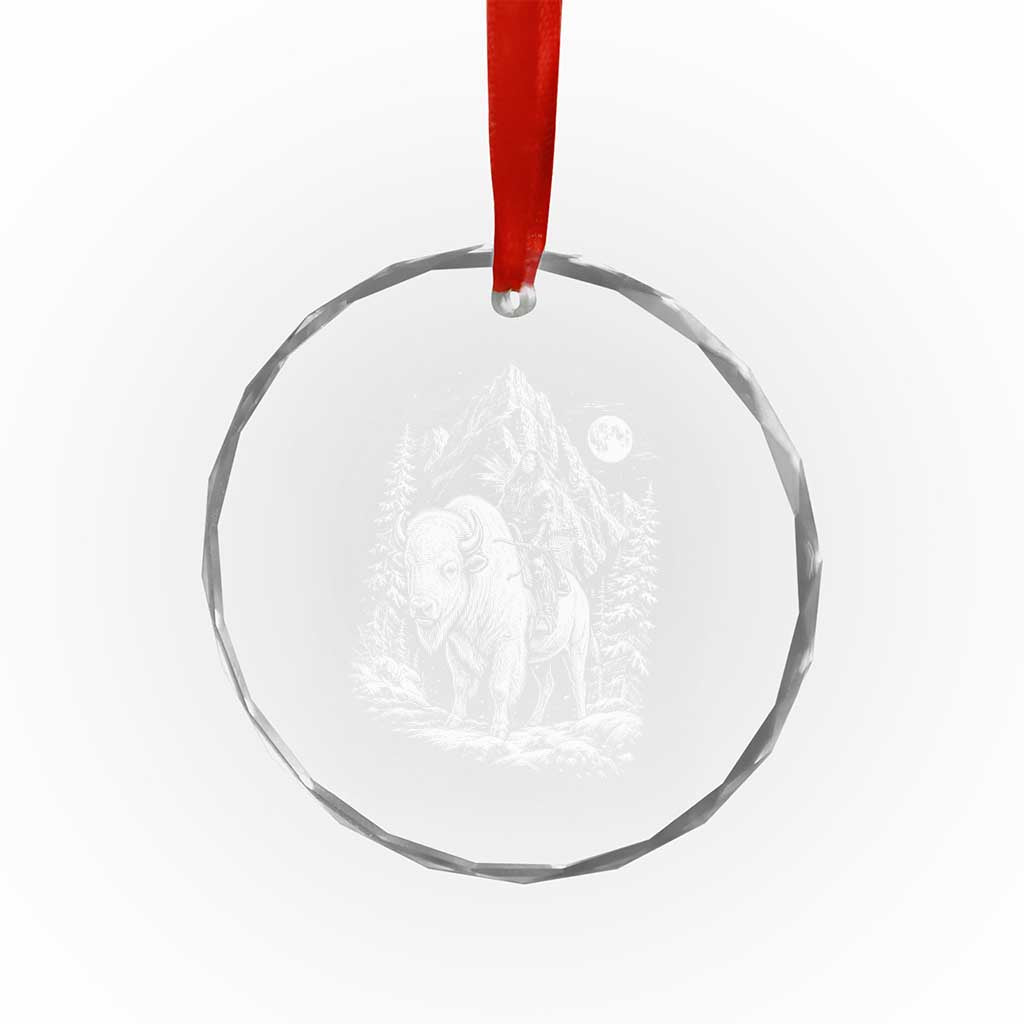 Vintage Native American Bison Rider Crystal Glass Ornament Indigenous Warrior Graphic
