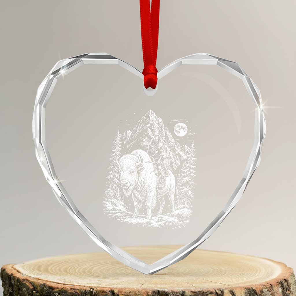 Vintage Native American Bison Rider Heart Crystal Glass Ornament Indigenous Warrior Graphic