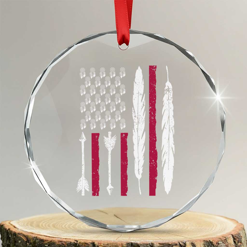 Vintage Native American Flag Crystal Glass Ornament Dreamcatcher And Feather Graphic
