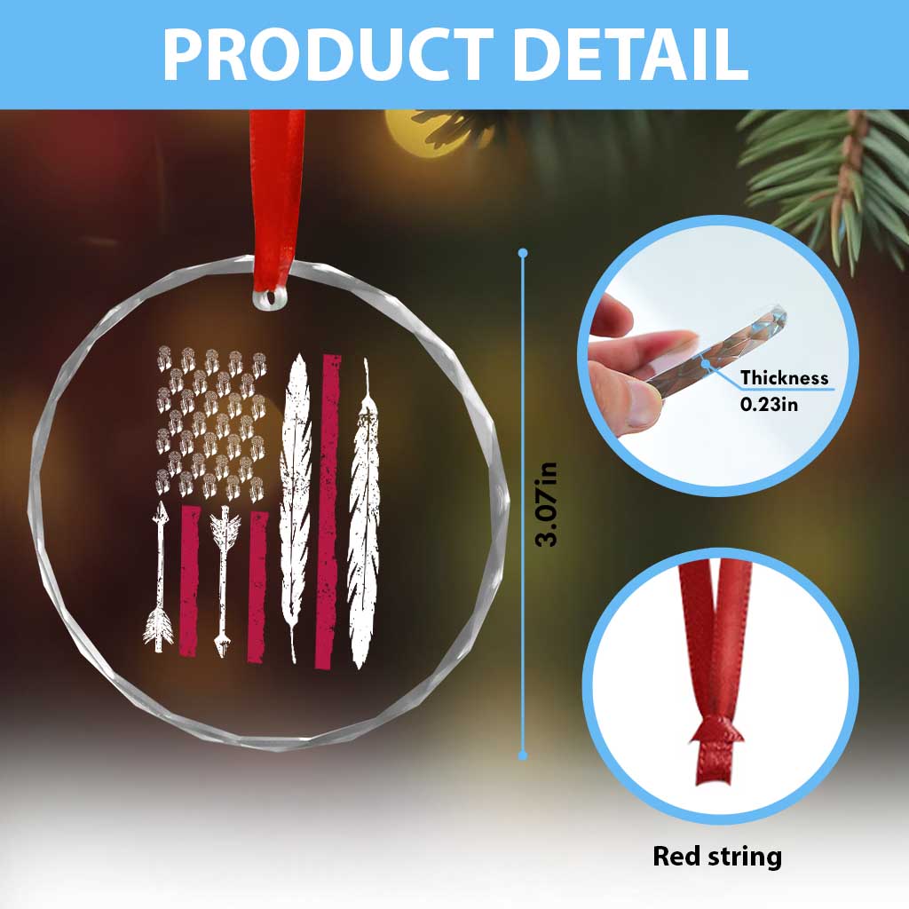 Vintage Native American Flag Crystal Glass Ornament Dreamcatcher And Feather Graphic