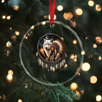 Vintage Native American Woman With White Wolf Graphic Crystal Glass Ornament