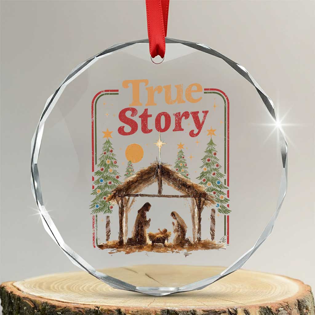 Vintage Nativity Scene Crystal Glass Ornament Christian Christmas True Story Jesus Birth - Wonder Print Shop