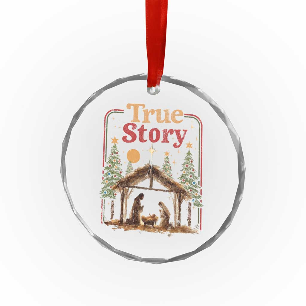 Vintage Nativity Scene Crystal Glass Ornament Christian Christmas True Story Jesus Birth - Wonder Print Shop