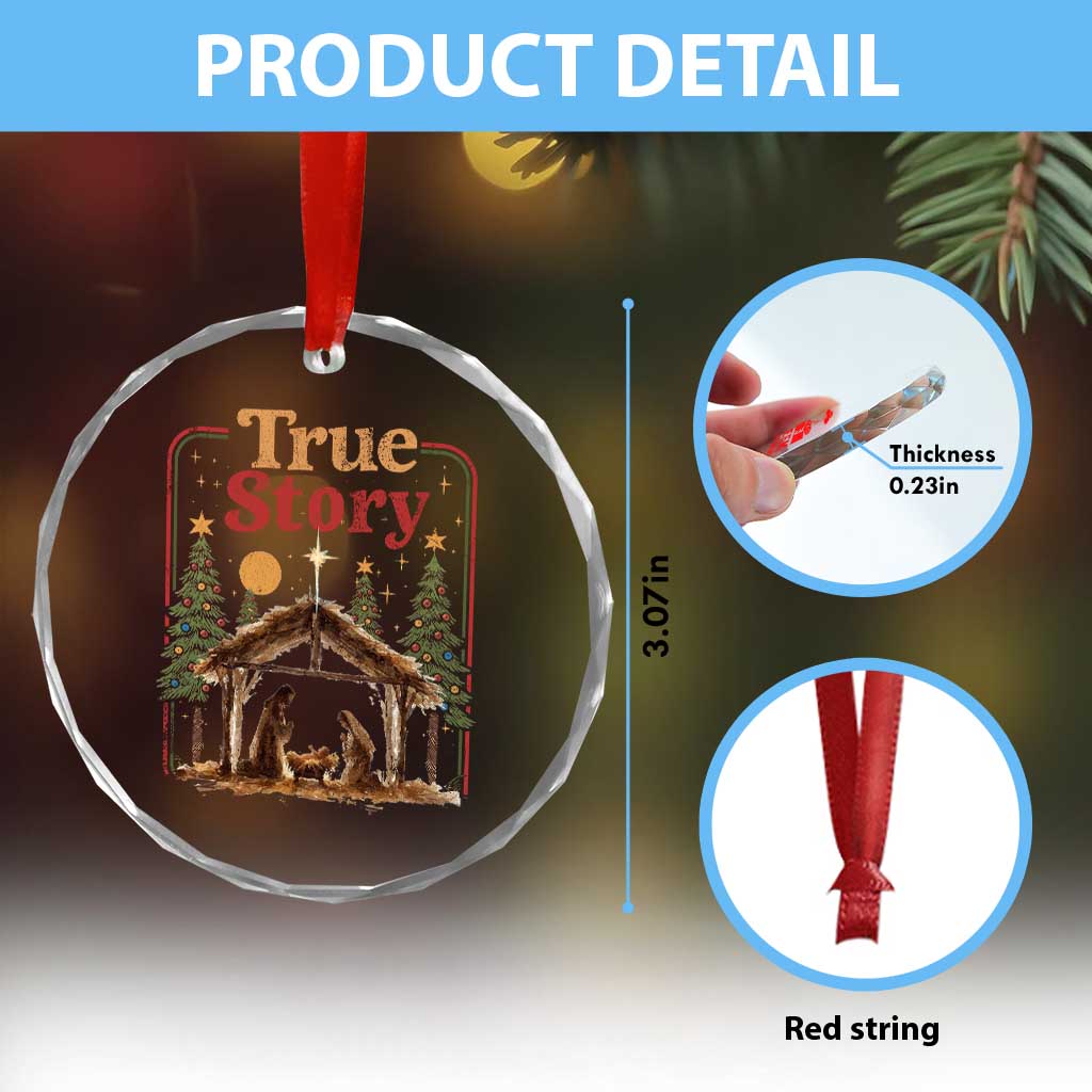 Vintage Nativity Scene Crystal Glass Ornament Christian Christmas True Story Jesus Birth - Wonder Print Shop