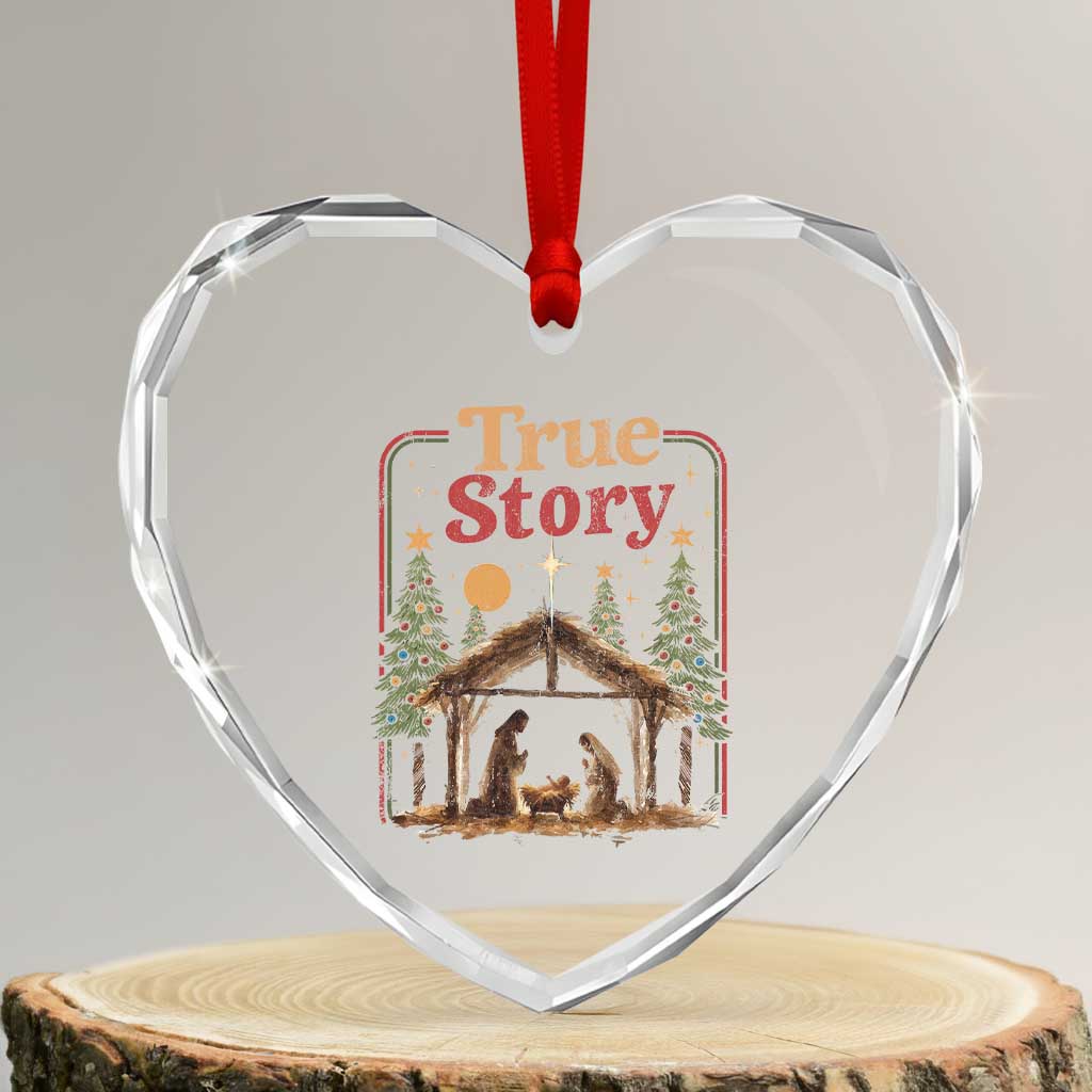 Vintage Nativity Scene Heart Crystal Glass Ornament Christian Christmas True Story Jesus Birth - Wonder Print Shop