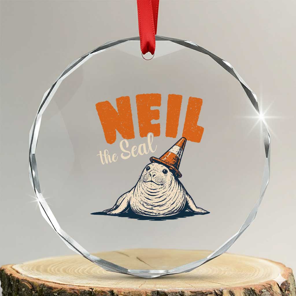 Vintage Neil the Seal Wearing Traffic Cone Hat Meme Crystal Glass Ornament Cute Retro Viral Chaotic Southern Elephant Seal