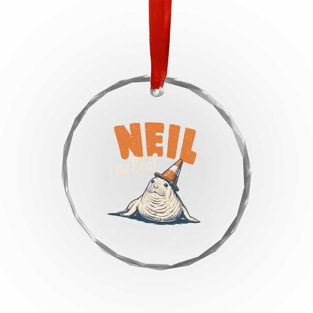 Vintage Neil the Seal Wearing Traffic Cone Hat Meme Crystal Glass Ornament Cute Retro Viral Chaotic Southern Elephant Seal